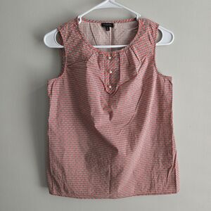 Talbots Size 6 Red Multi Printed Sleeveless Top Faux Pearl Buttons